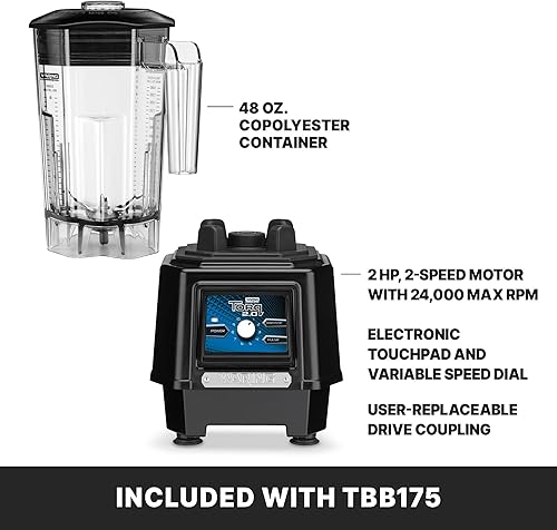 Vista 21 de Waring Commercial TBB175S4 Torq - Batidora de barra de velocidad variable de 48 onzas con tarro S/S, 120 V, enchufe de 5-15 fases, negro