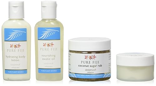 Pure Fiji Regalos de spa para mujeres y hombres. La caja de regalo corporal incluye exfoliante de azúcar, aceite de baño y cuerpo, mantequilla
