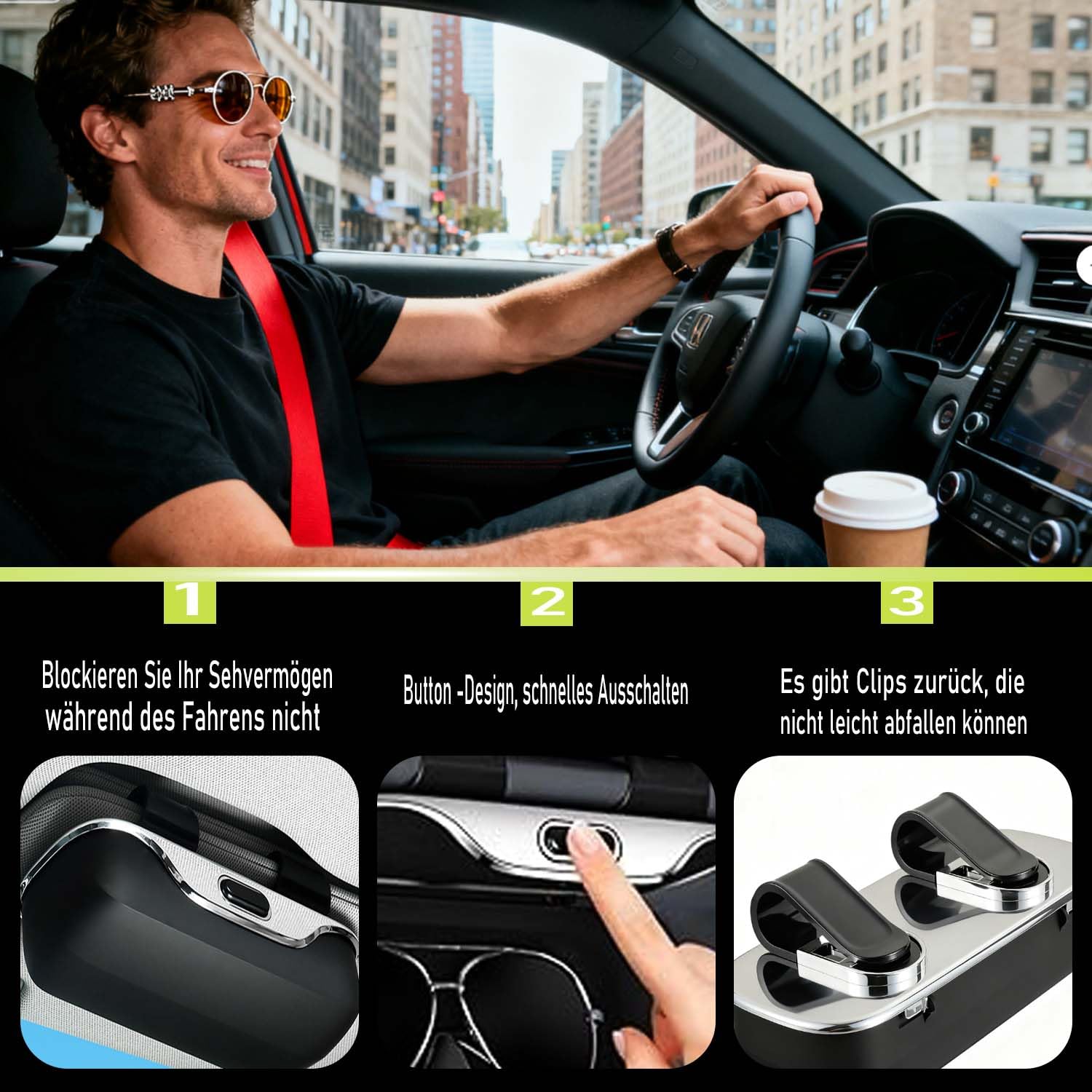 Portaocchiali per visiera auto, portaocchiali per auto, scatola protettiva per occhiali,supporto per lenti dell'auto, per appendere occhiali da vista(nero)