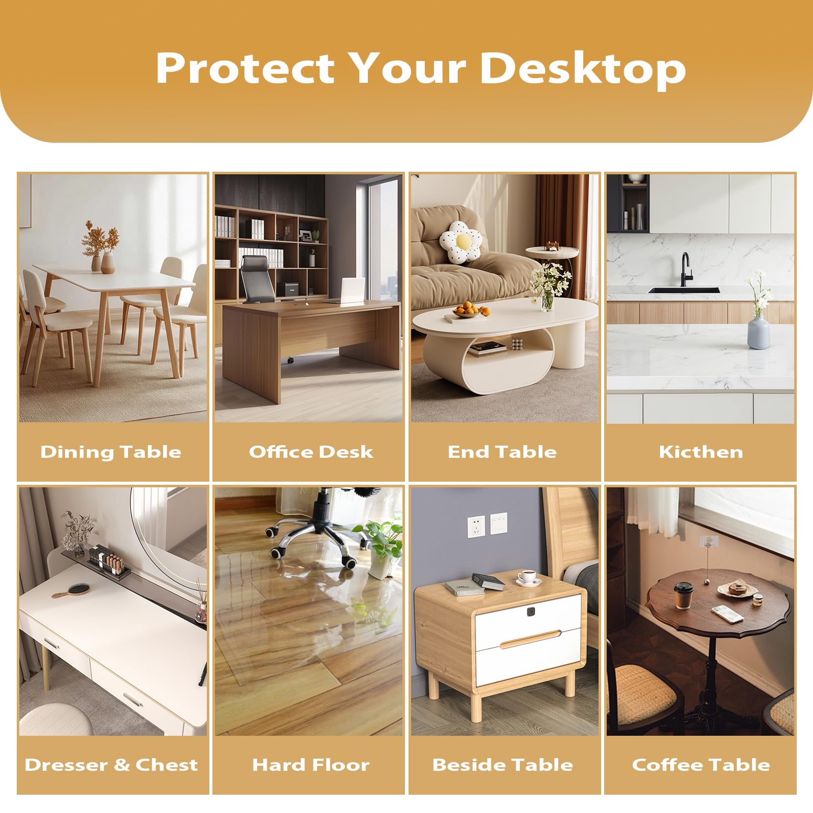 Protector de mesa transparente de 91 x 152 cm, 1.4 mm de grosor, impermeable, de plástico, PVC, duradero, para comedor, cocina, escritorio y mesas de café