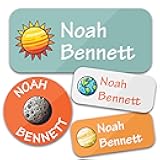 Bunny Badges Custom Name Labels for Daycare (130 Labels) Personalized Stickers for Clothing - Waterproof Name Tags for Daycare, School and Camp (Planets)