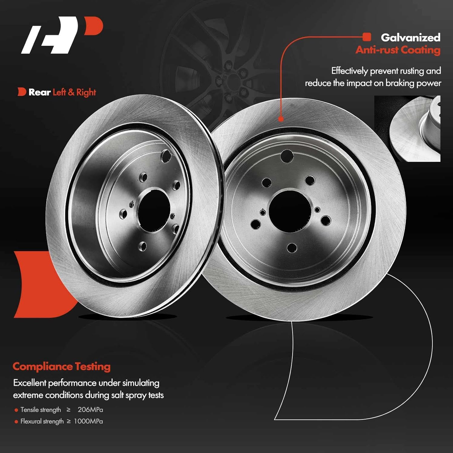 A-Premium 11.41 inch (290mm) Rear Vented Disc Brake Rotors + Ceramic Pads Kit Compatible with Select Scion, Toyota and Subaru Models - FR-S 13-16, BRZ 13-17, Legacy 10-13, Outback 10-14, 86 17-20