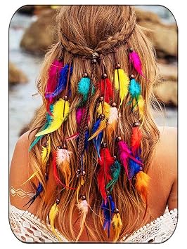 JAKAWIN Boho Feather Headband Rainbow Hair Accessories Indian Costume for Women