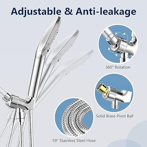 Miniatura 8 de Cabezal de ducha filtrado con mano, alta presión con filtro para agua dura, cabezal de ducha con filtro KDF mejorado con manguera y soporte