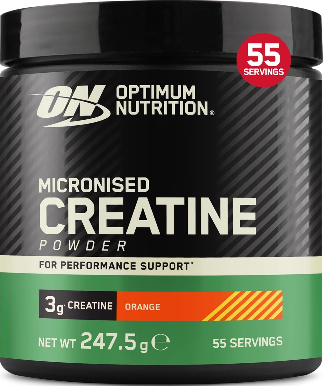 Optimum Nutrition Micronised Creatine Monohydrate Powder, 247.5g | Orange, 55 Servings, Supplement to Support Muscle Strength & Power, Pre and Post Workout