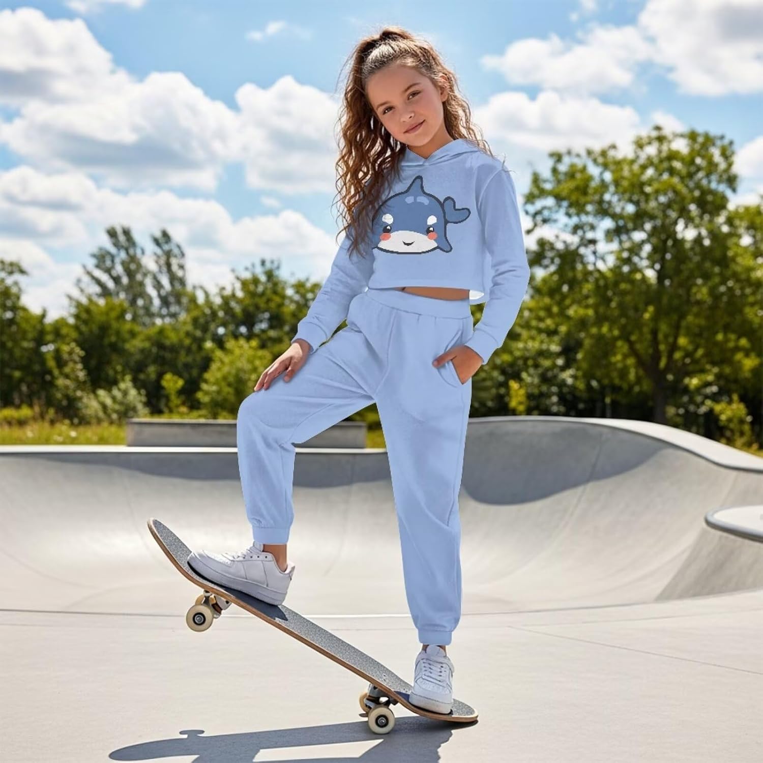 Girls Clothing Sets Cute Sweat Set Size 4-13 Fashion Animal Hoodie Kids Crop Top Tapered Pants Fall Winter Spring