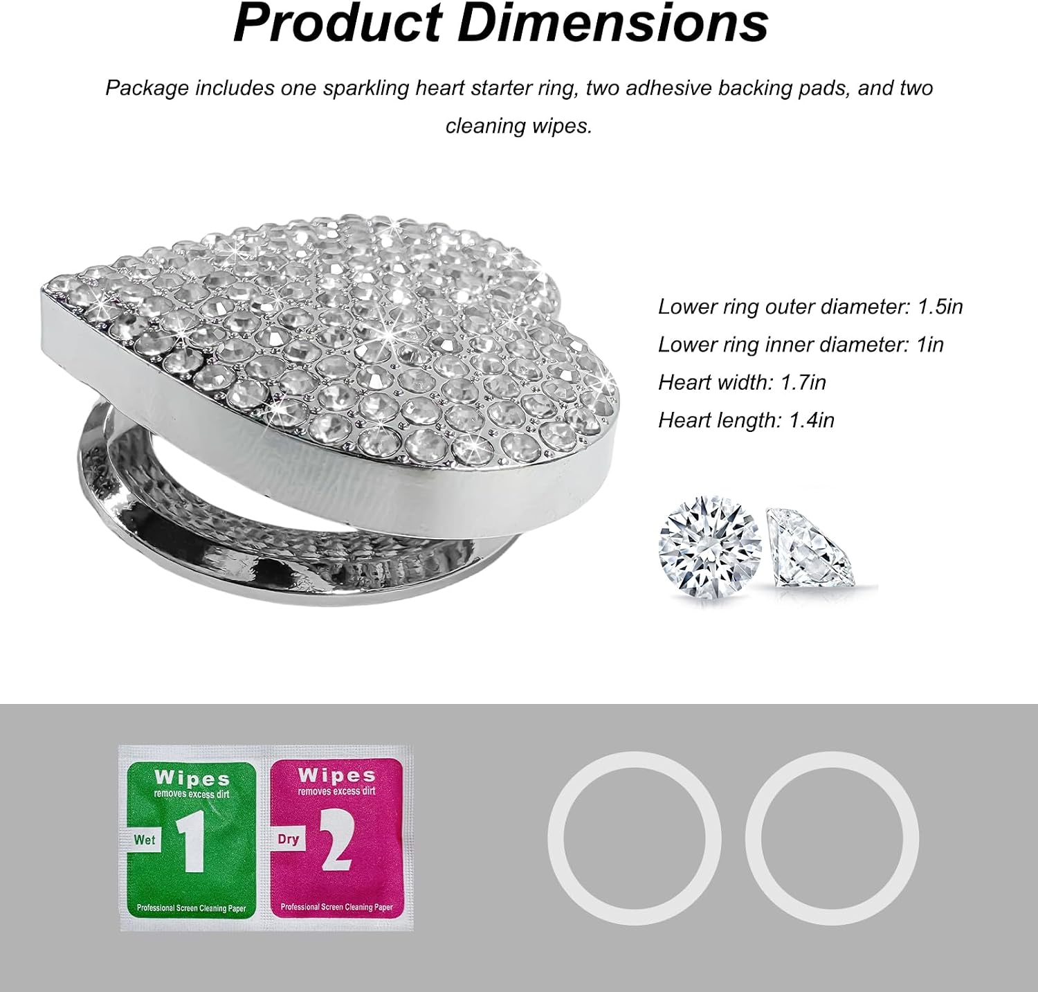 Bling Push Start Button Cover for Car, Cute Rhinestone Ignition Knob Cover Interior Decor with Heart Shape, Sparkly Heart Push to Start Button Protector for Most Vehicles (White) image 2