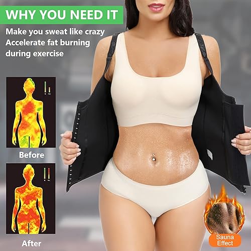 Miniatura 10 de Chaleco de entrenamiento de cintura para mujer, corsé de cremallera para control de abdomen de neopreno, camiseta ceñidora con correas