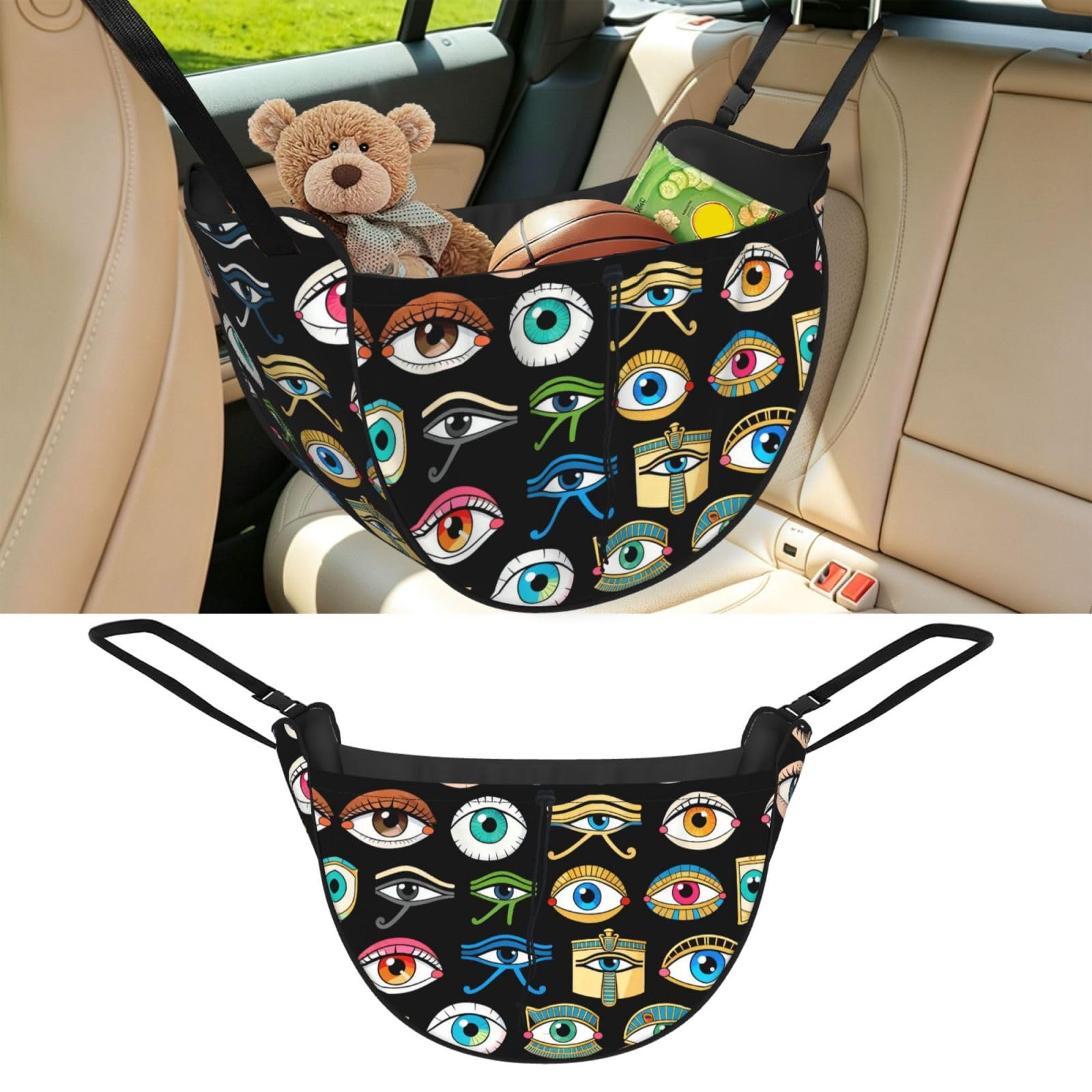 Cntdbu Black Eye Pattern Car Seat Organizer-Backseat Storage Bag For Travel