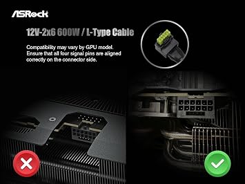 ASRock 12V-2x6 600W Power Cable | ATX 3.1 & PCIe 5.1 Compliant | L-Shaped GPU Connector | 16AWG HCS Terminals | for 750W+ ASRock Taichi/Phantom Gaming PSUs