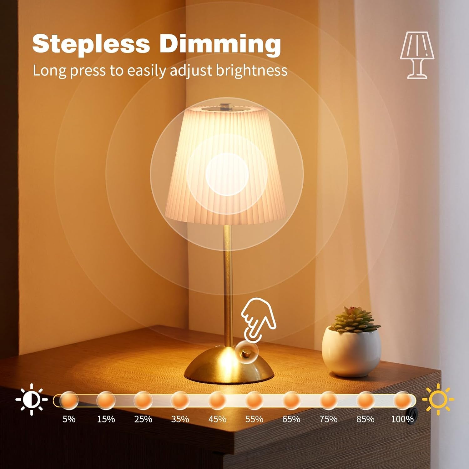 Cordless Table Lamp, 3000mAh Rechargeable Battery Operated Touch Light, Portable 3-Color Dimmable Vintage Ambient Light Beige Fabric Shade for Dining Table/Bedroom/Kitchen/Bar/Bathroom/Entryway/Gift