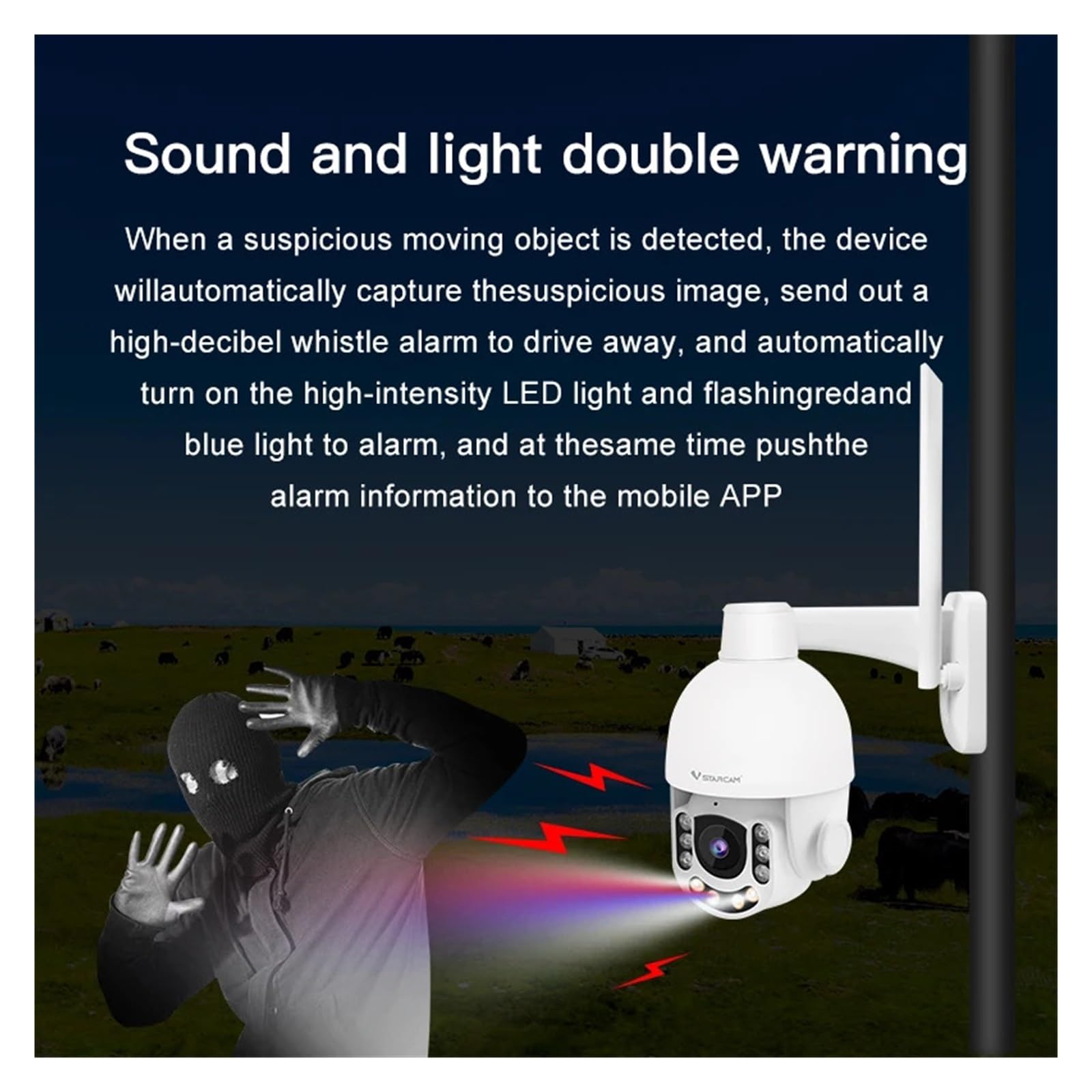 Caméra de sécurité PTZ extérieure WiFi 3MP