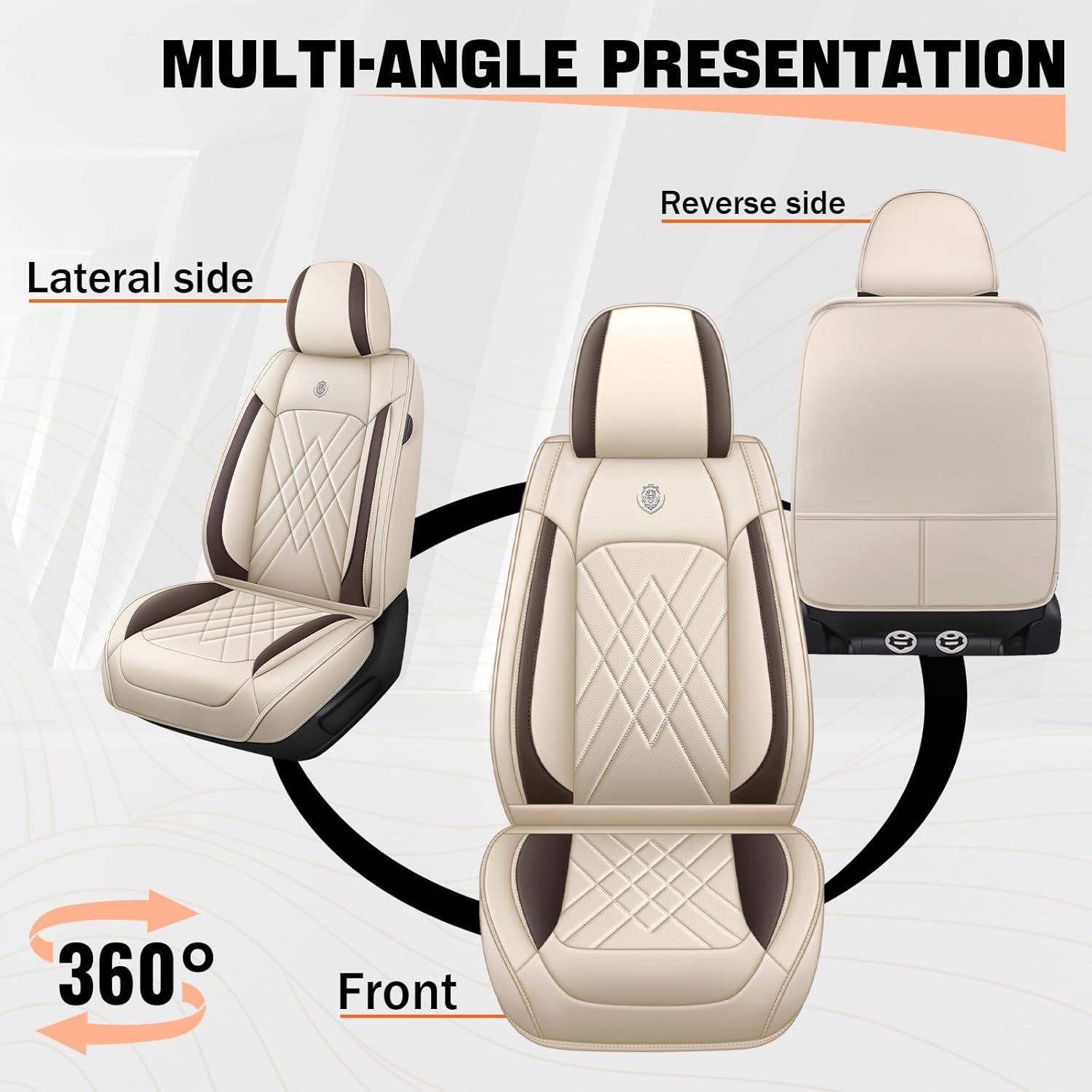 Car Seat Covers Compatible with Jeep Liberty 2002-2012 Durable Waterproof Automotive Seat Covers Stretchable Fabric Material, Airbag Compatibility, Premium Nappa Leather(Full Set, Beige Brown)