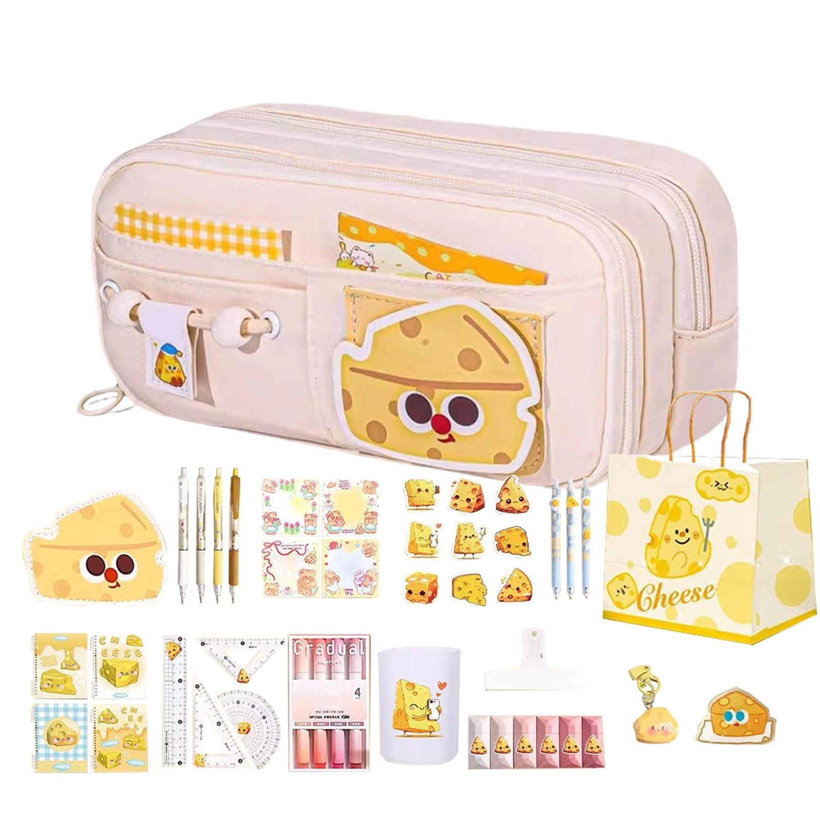 Set di articoli per la scuola estetica, 10 strati di cancelleria carina, kit essenziale per pennarelli, gomme, righelli, ideale per bambini, studenti, aule, dormitori, compleanni