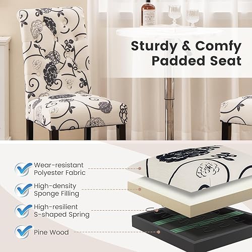 Miniatura 5 de Giantex Juego de 2 sillas de comedor tapizadas, sillas de cocina de tela copetuda con asiento acolchado y patas de madera de goma, sillas