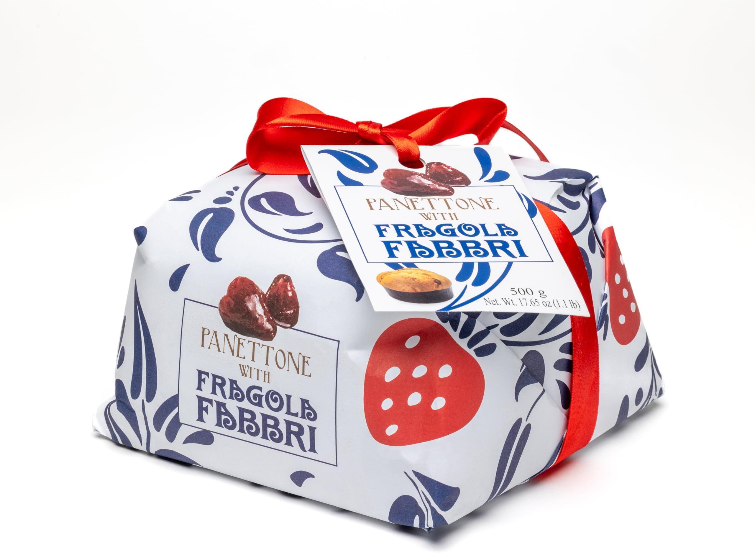 Fabbri Panettone with candied strawberries inside, Italian holiday Cake, Hand-Wrapped, Made in Italy, 1.1 pound