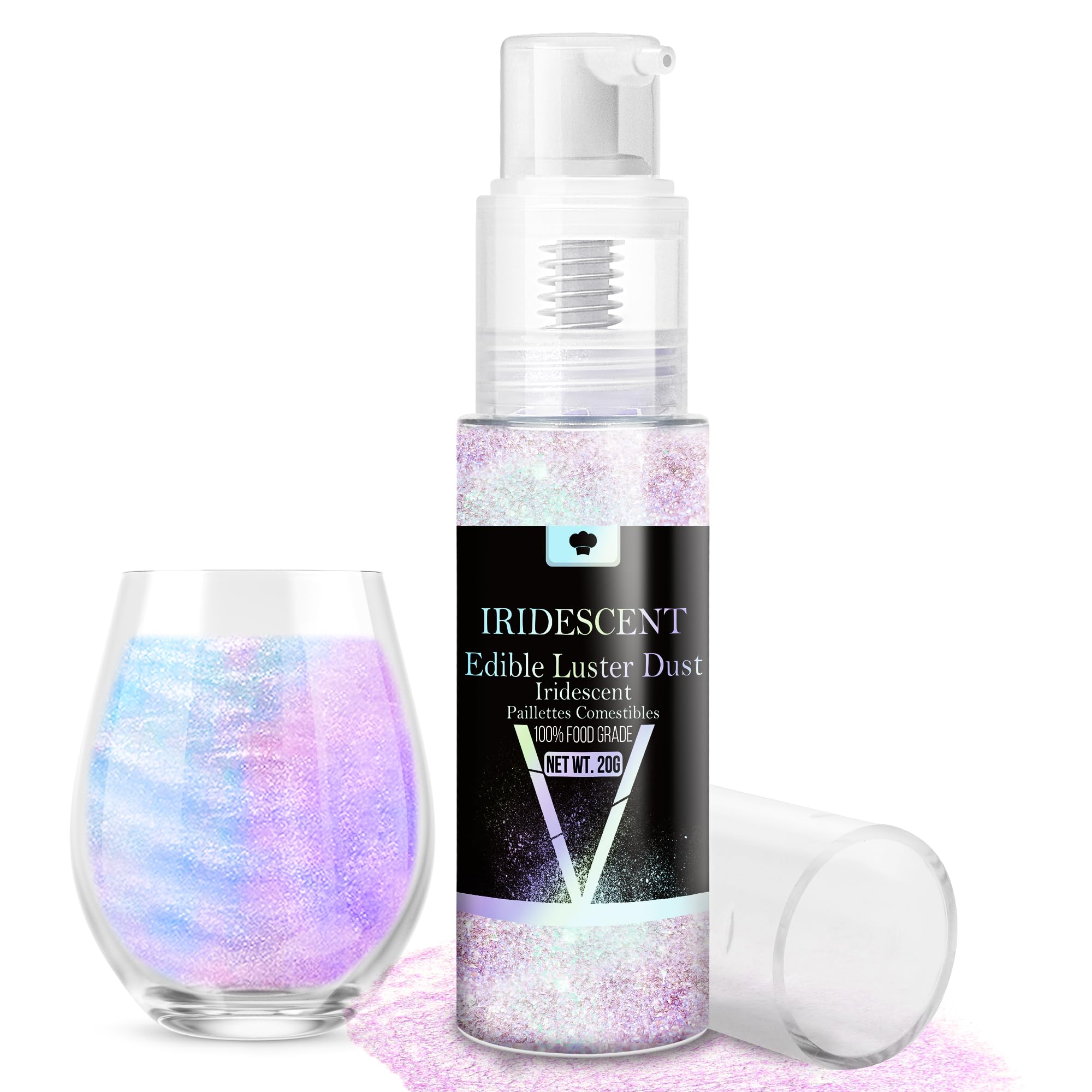Iridescent Edible Glitter Spray, 20g Luster Dust Edible Glimmer Powder for Sparkling Cocktails, Cake, Cupcakes, Wine, Beverage, Food Grade Shimmer Dust Powder for Baking, Drinks, Cookies Decoration