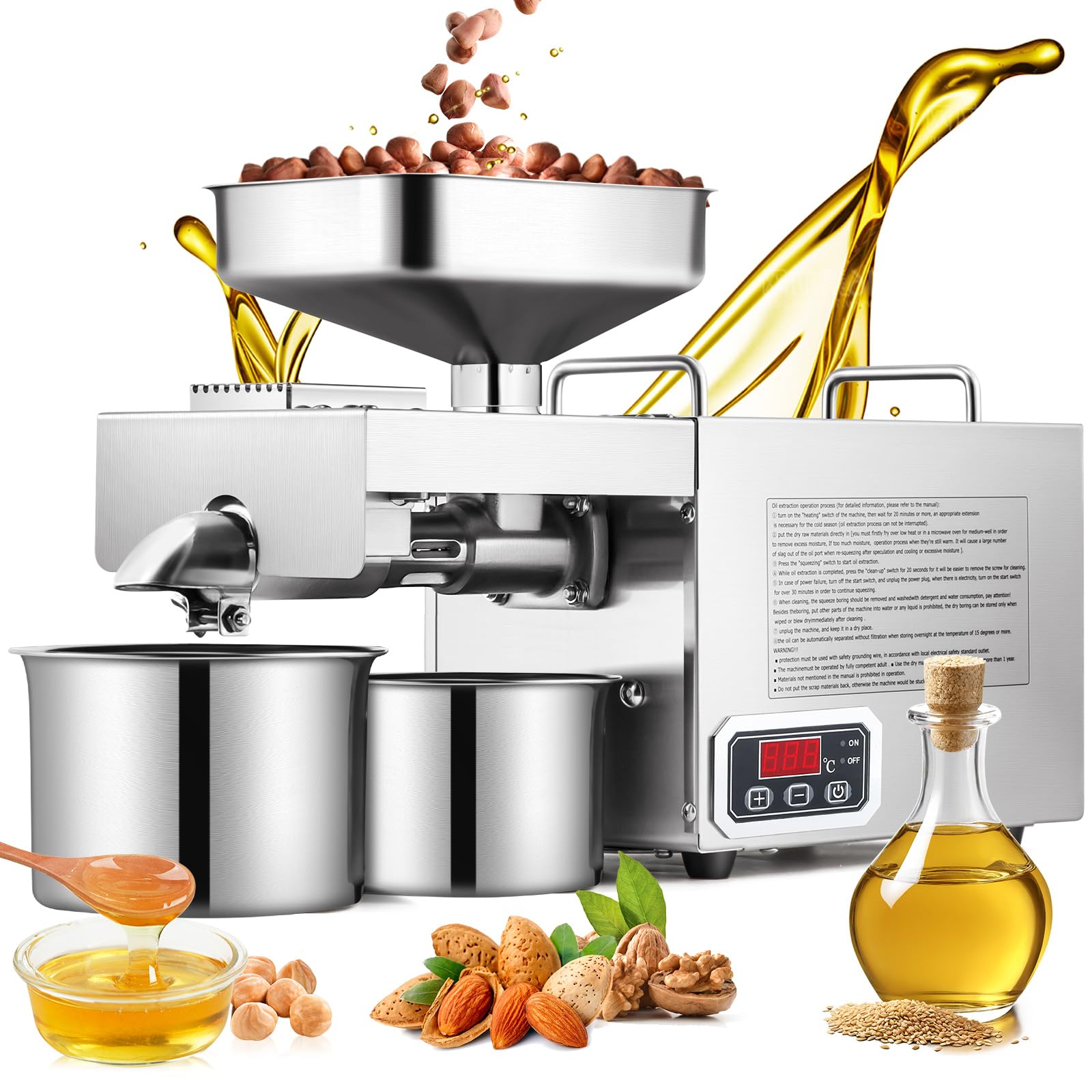 CGOLDENWALL 1500W Commercial Oil Press Machine Oil Extractor Expeller with Intelligent Temperature ControllerIndustrial MotorAll Stainless SteelCE 110V US Plug product thumbnail 2