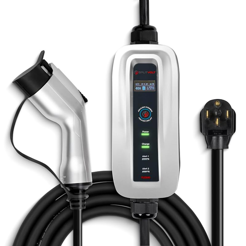 Carregador portátil ajustável de 40 A para veículos elétricos, Level 2, 240 V, NEMA 14-50 e SAE J1772, cabo de 7,92 m Splitvolt