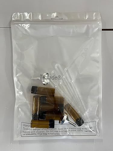 Miniatura 8 de Tanlade 100 botellas pequeñas de vidrio de 0.2 fl oz (1/6 onzas), botella de aceite esencial con tapas de rosca de plástico y embudo de plástico,