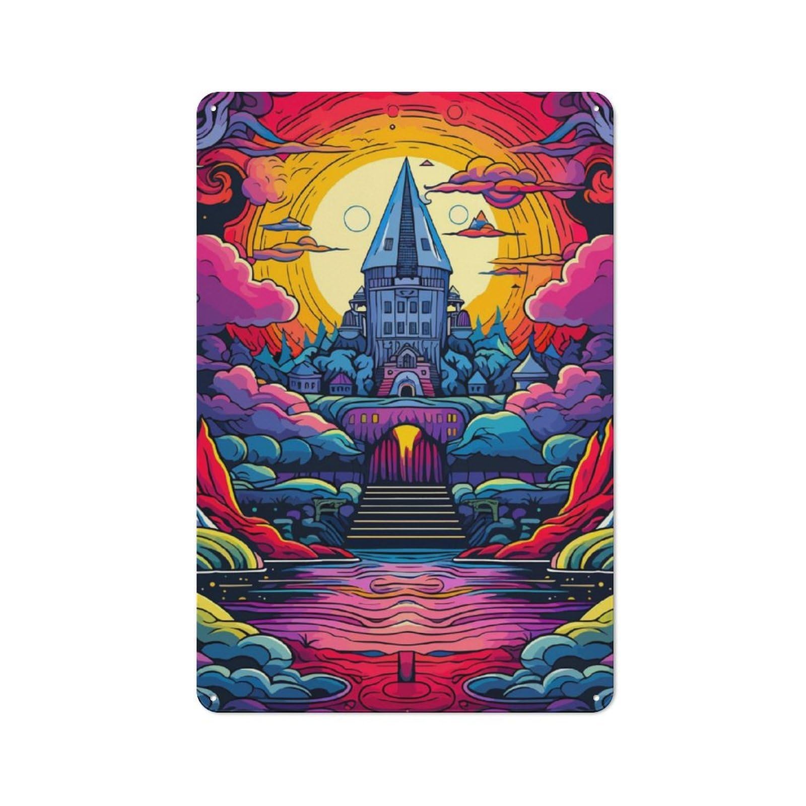 Junmoney Castle Fantasy Vintage Tin Sign 30X20cm With For Guest Room Or Hallway, Suited To Wall Displays In Guest Rooms And Hallways