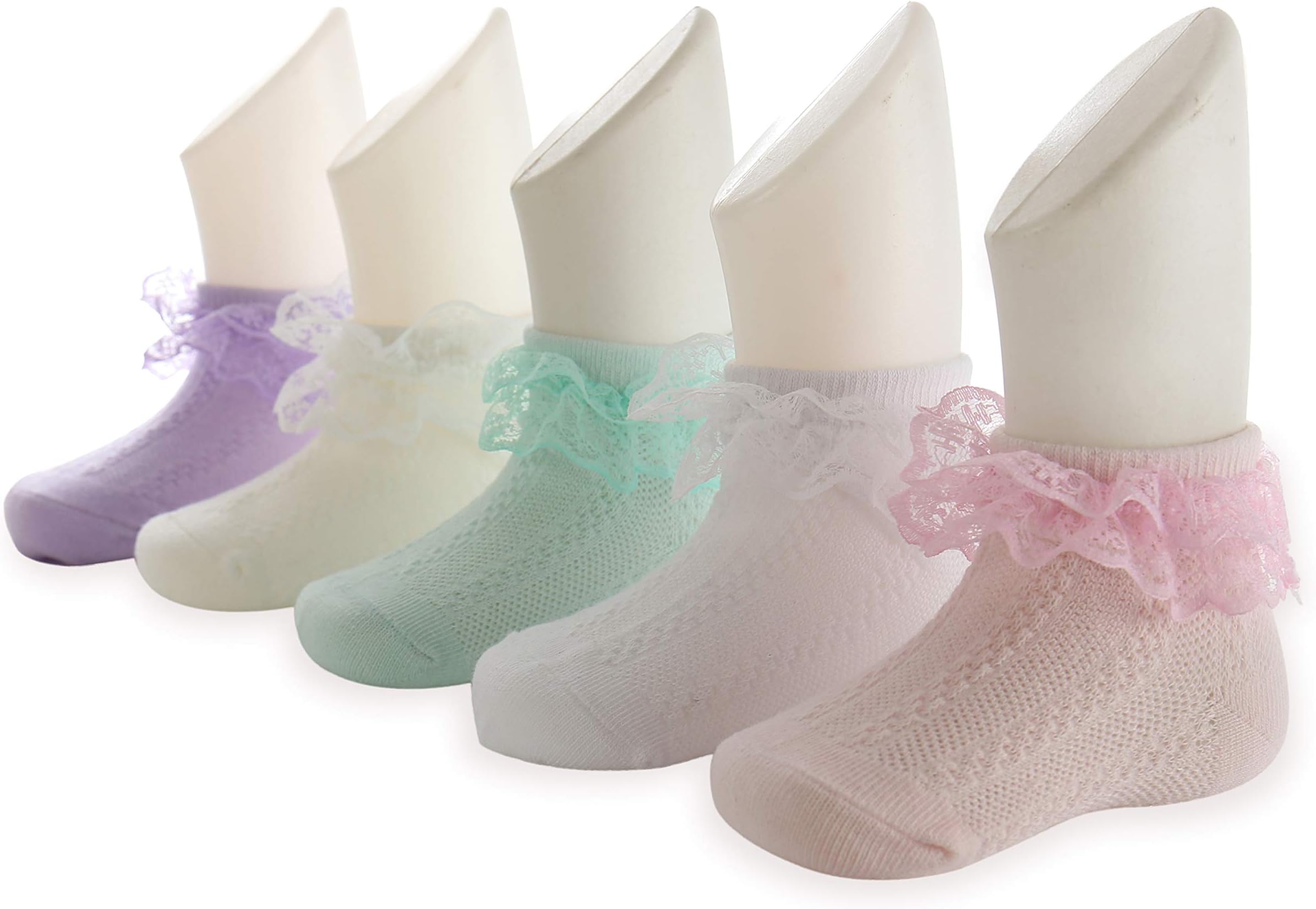 Dicry 6 Pairs Baby Girl No Show Socks Anti Slip Lace Toddler Slipper Socks 6-18 Months
