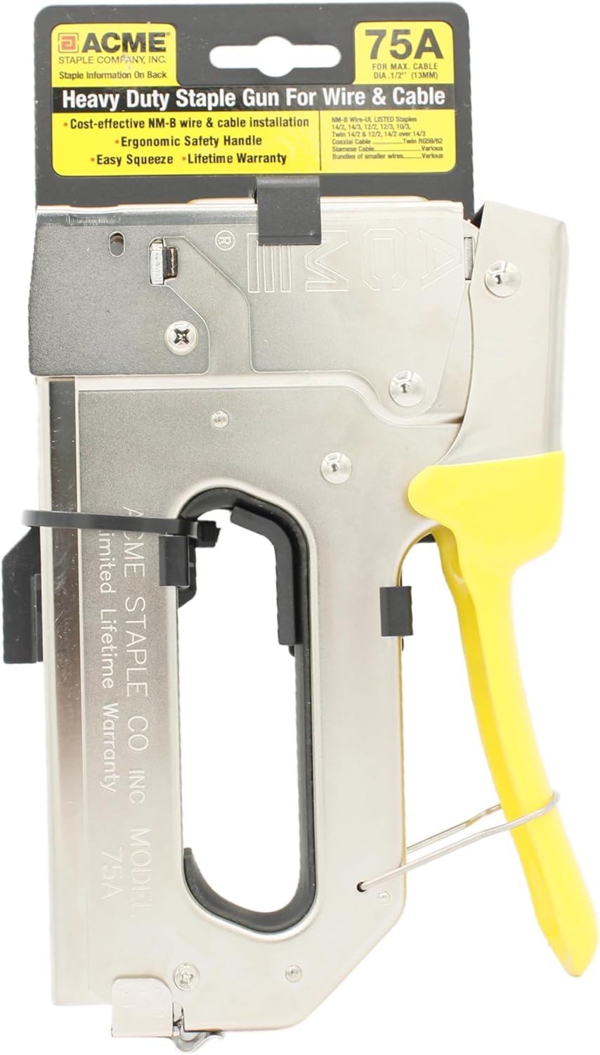 Acme 75A Cable Stapler, Bottom-Load, 1/2″ Crown, for Wire and Cable up to 12mm with Galvanized Steel Staples, 7/8" Leg Length, Bundle