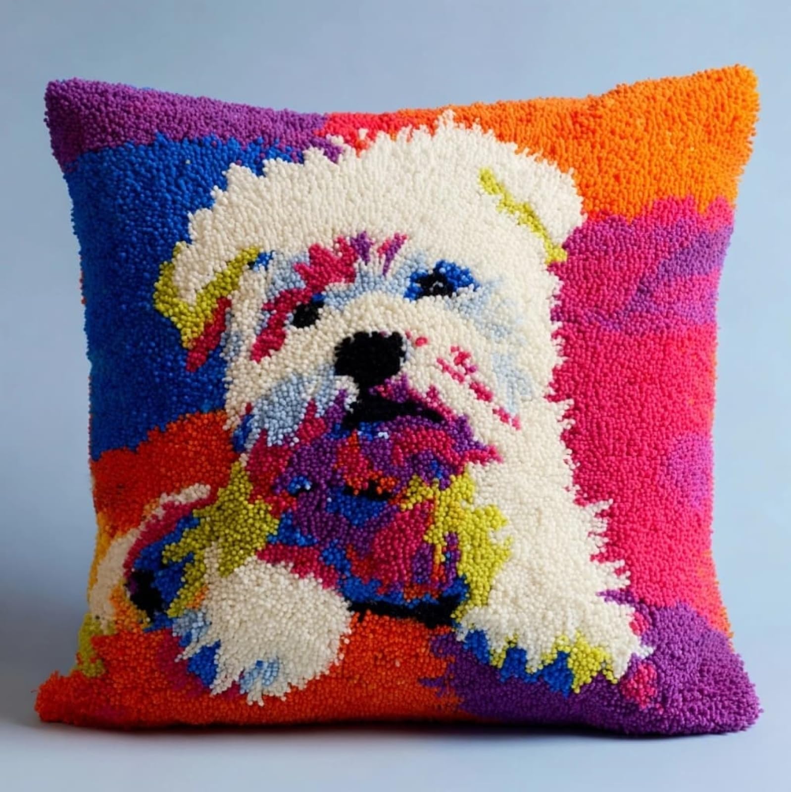 Axiangzik Latch Hook Pillow Kit For Adults,Maltese Dog Latch Hook Cushion Kits 17X17inch,Diy Needlework Pillow Cover Sofa Cushion Rug Making