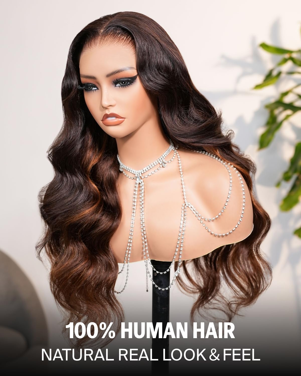 13x6 Highlight Glueless Wigs Human Hair Pre Plucked Pre Cut HD Ear-to-Ear Lace Frontal Wig Human Hair 220% Density Highlight Dark Brown Drawstring Lace Front Wig Human Hair 26 Inch 2P430