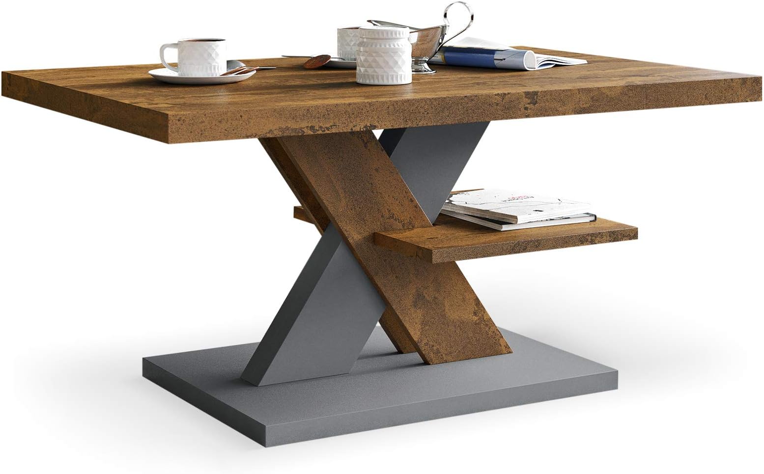 Tavolino Da Salotto Sollevabile Grigio - Ripiano Elevabile, Con Vanity E Gambe Protettive - Foto 1