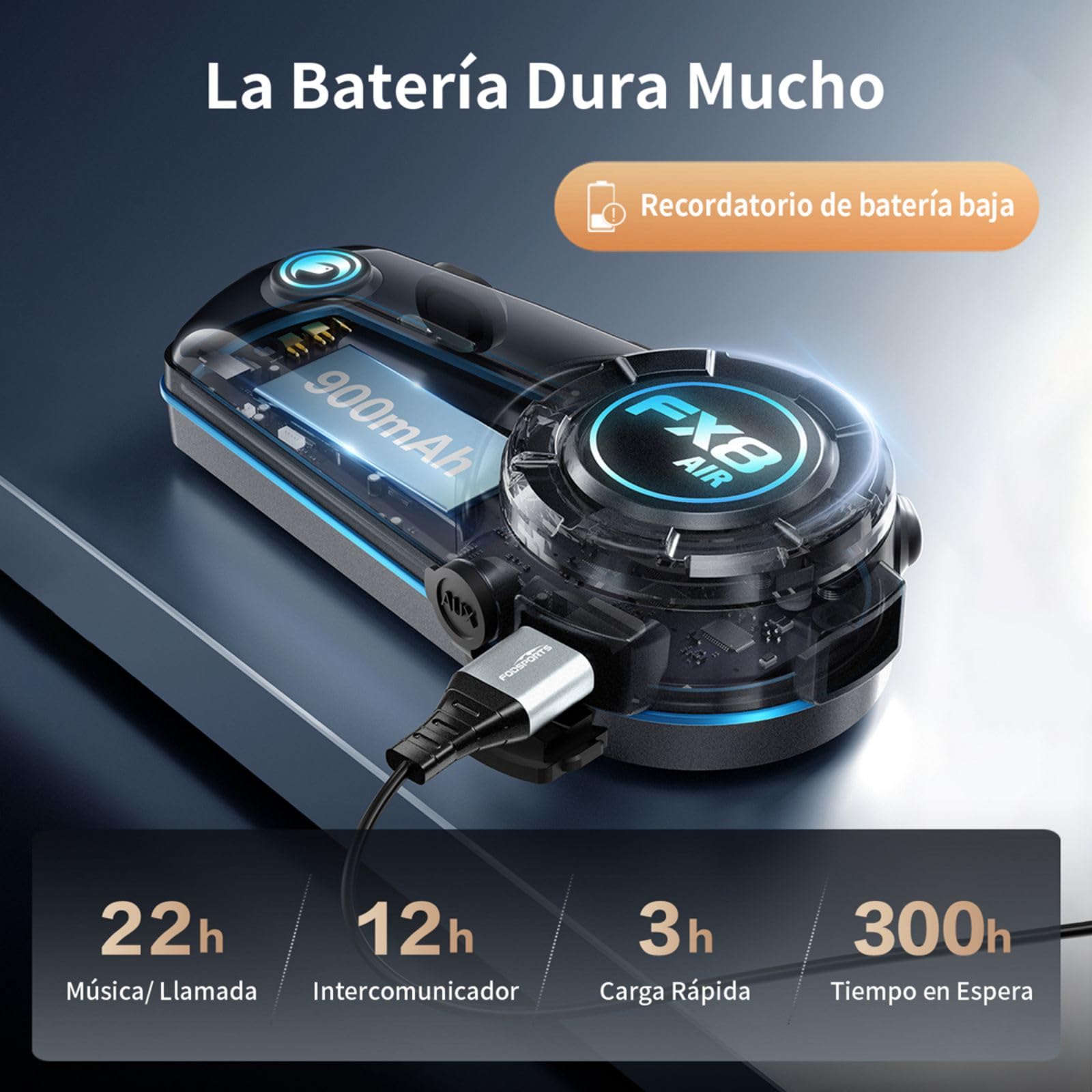 Fodsports FX8 Air Intercomunicador Casco Moto de 4-6 Vías para Motocicleta, Cable AUX con Mezcla de Audio, ENC&DSP Reducción De Ruido, Radio FM, Compartir Música, Batería De 900 Mah