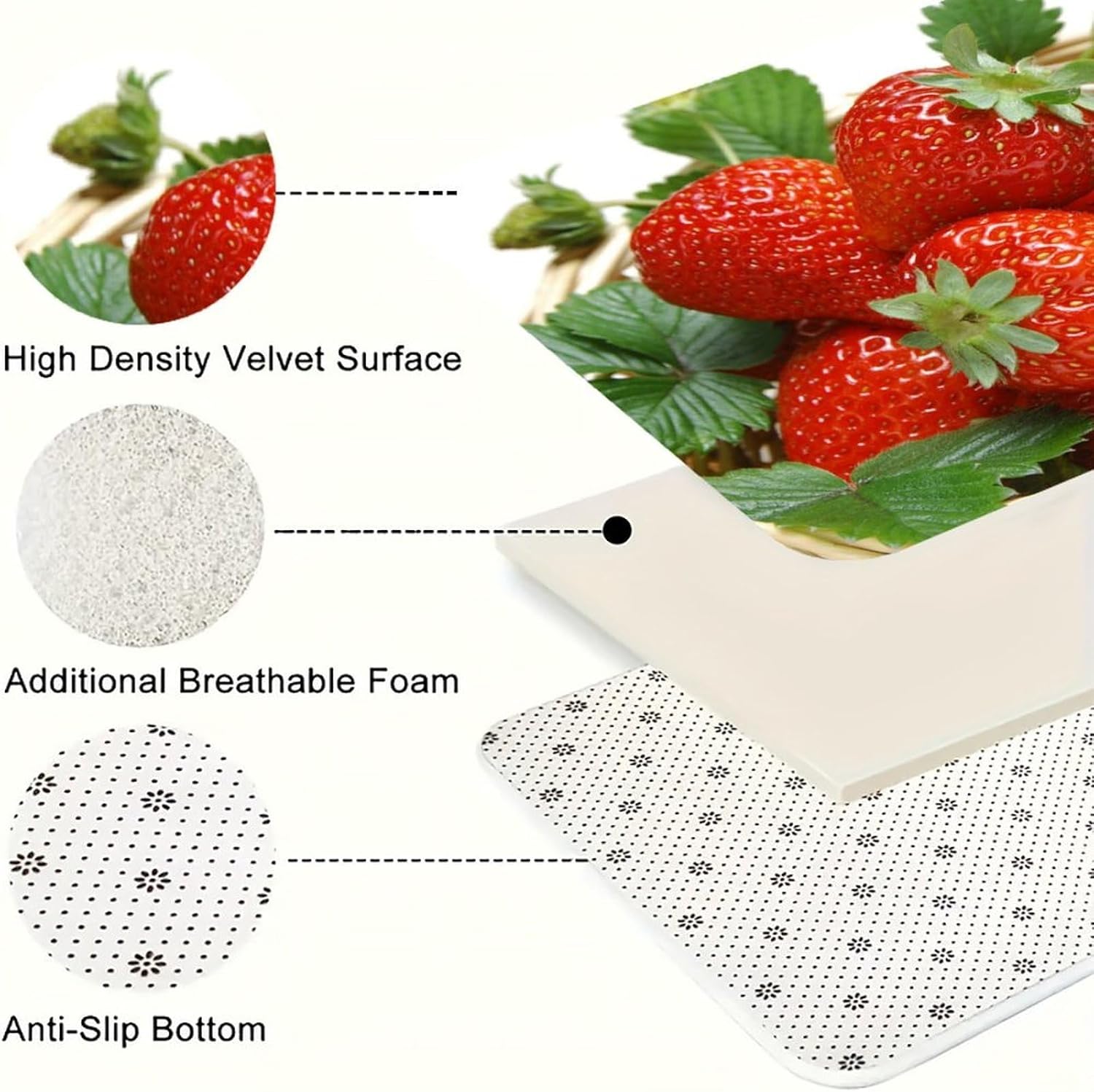 Fruit Strawberry Kitchen Rugs Set of 3 Non Slip Washable Kitchen Mats for Floor Soft Area Rug Kitchen Floor Mat Cushioned Anti Fatigue Mats Standing Sink Mat Decor Runner Rugs