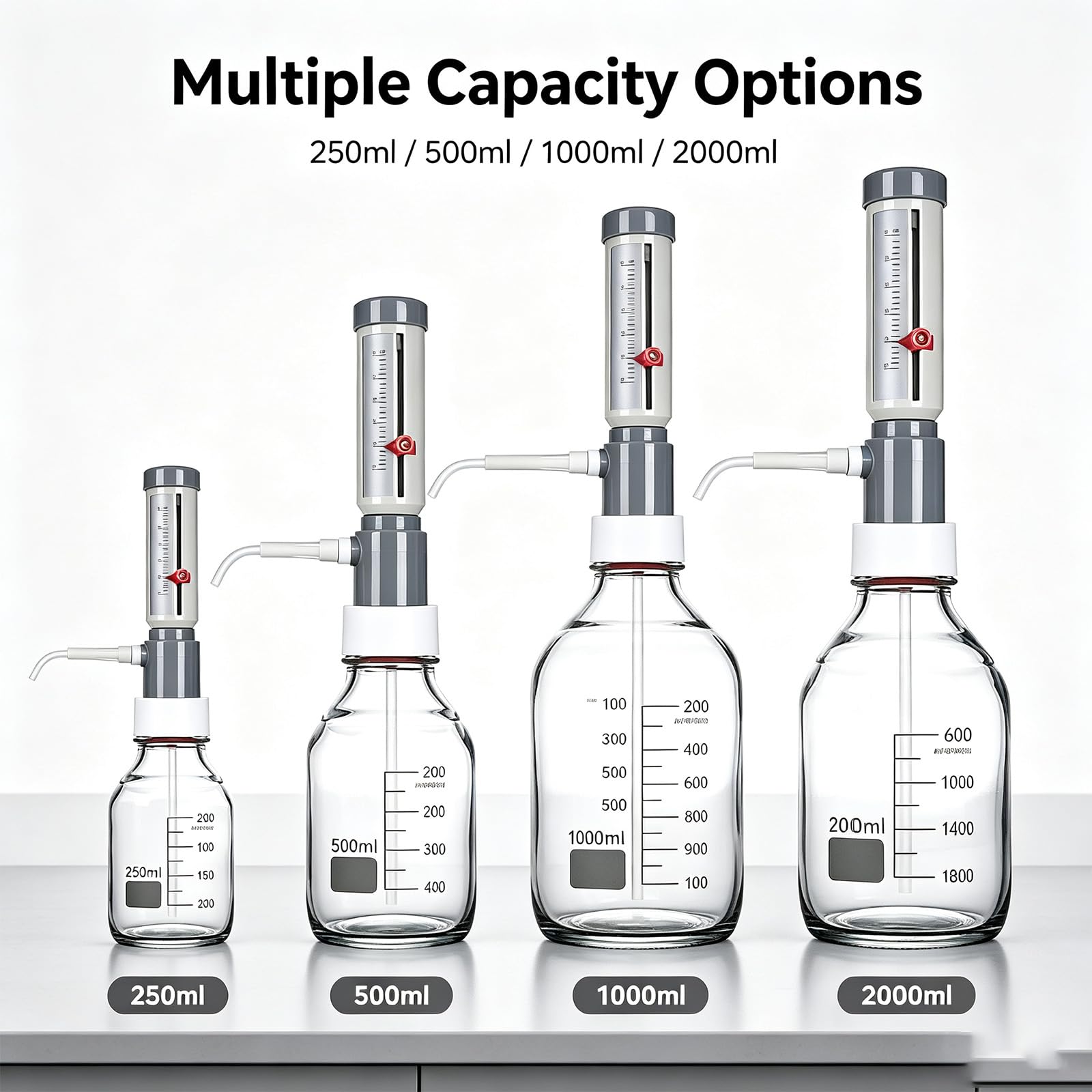 COYEUX 0–25 Ml Flaschenaufsatz-Dispenser Im Hülsen-Design, Einstellbare Laborpipetten, Mit Glasreagenzflaschen, Für Mehr Effizienz Und Präzise Dosierung, Für Säuren, Basen Und Reagenzien 250ml