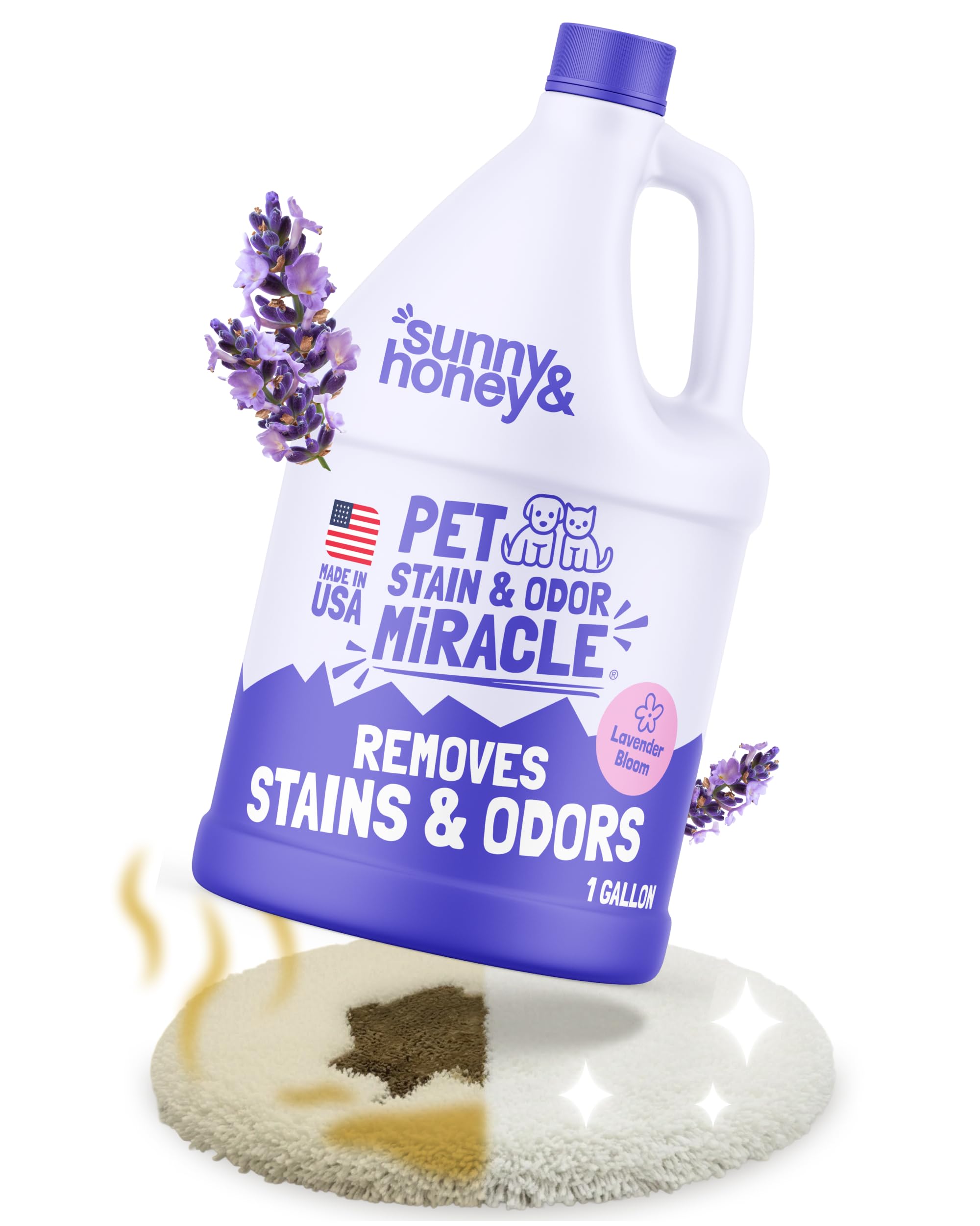 Sunny & Honey Pet Stain & Odor Remover Parent (1 Gallon (Pack of 1), Light Lavender Scent)