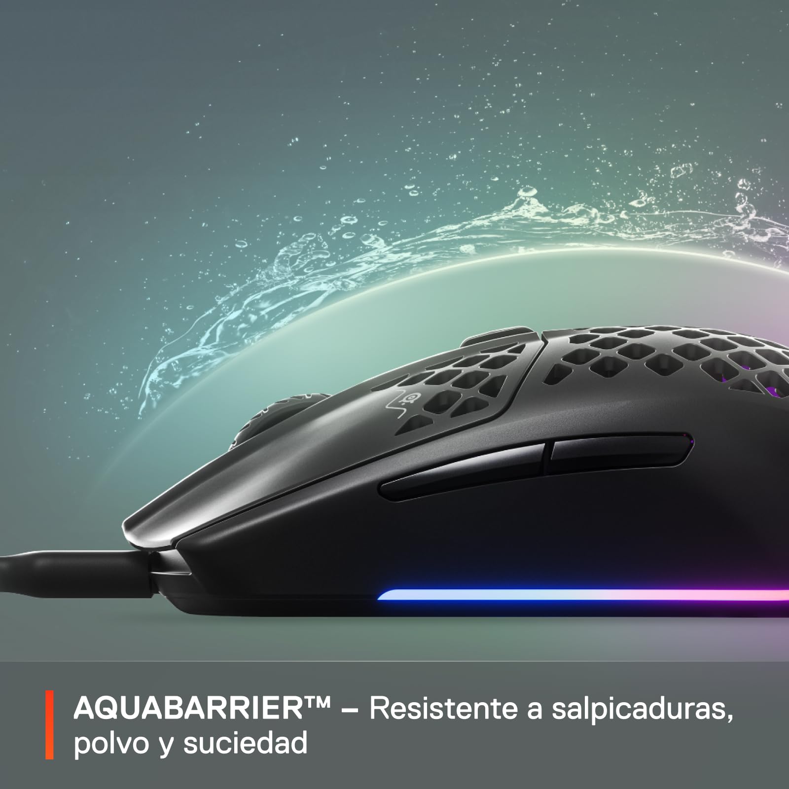 SteelSeries Aerox 3 - Ratón para Juegos Holey RGB - Diseño Ultraligero Resistente al Agua - Sensor óptico TrueMove Core de 8.500 dpi - Ónix