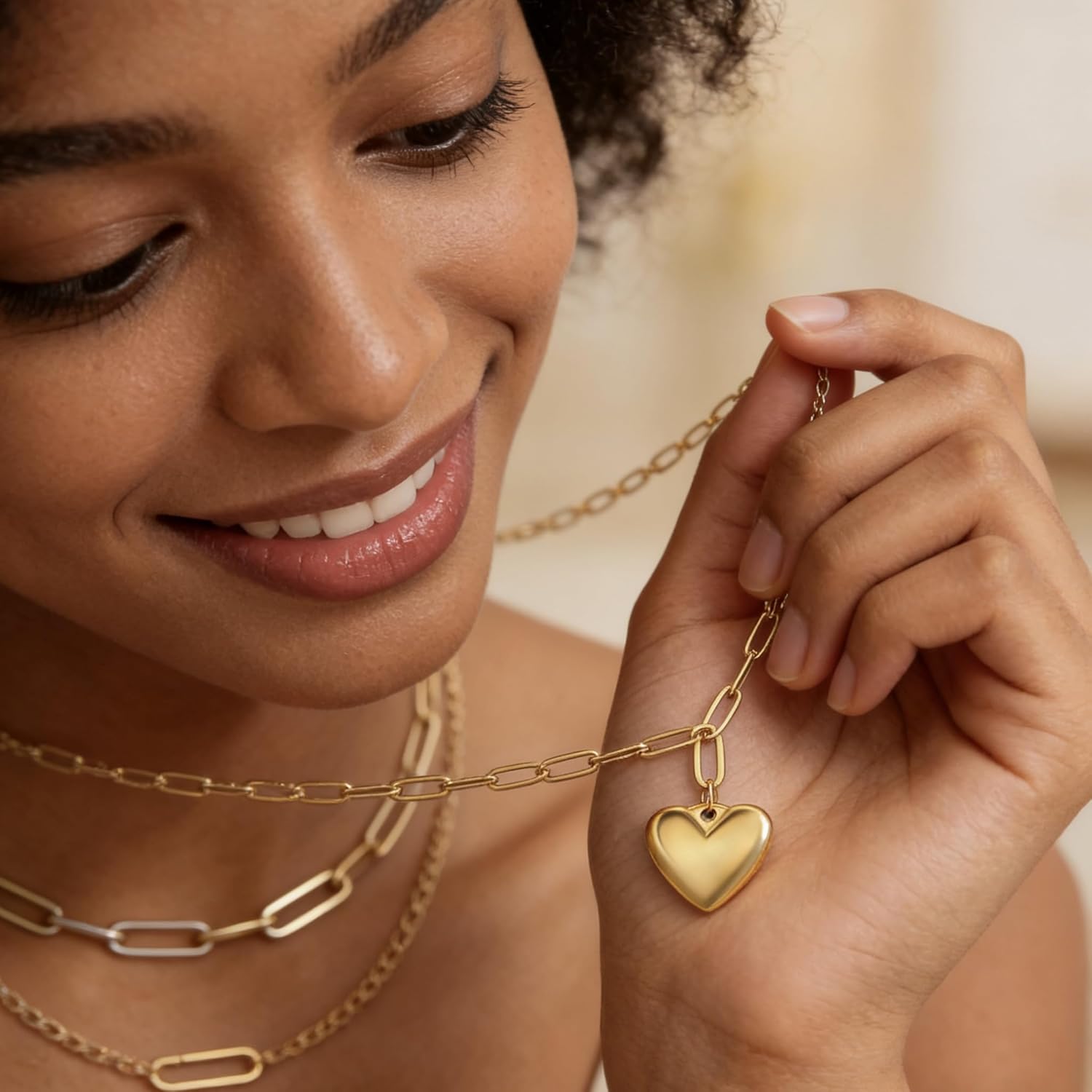 Puffy Heart Necklace for Women Chunky Heart Jewelry for Valentines Day, Mothers Day, Christmas Necklace for Wife, Friend, Mom, Sister, Daughter - Image 2