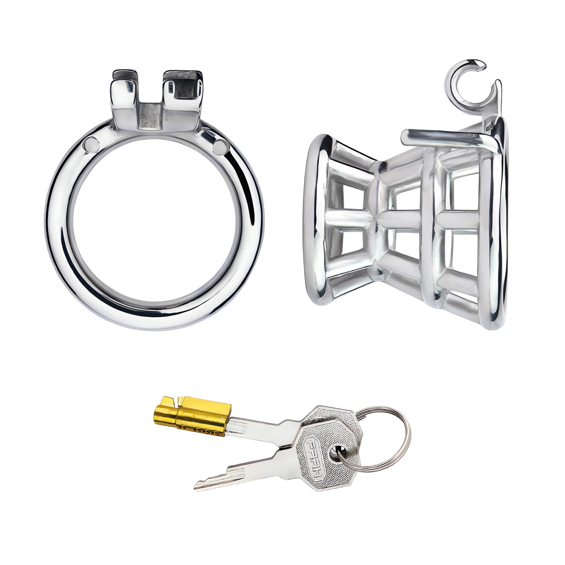 AAKOMA Cage de chasteté masculine en acier inoxydable, dispositif de verrouillage de chasteté creux négatif, jouets stimulation sexuelle, cage à pénis, jouet sexuel (anneau de base circulaire 50 mm)