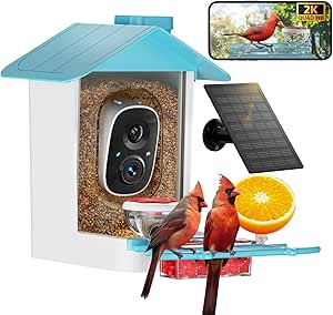 Bird Feeder with Camera 2K HD AI Smart Identify BirdSpecies Solar Panel Outdoors Birdhouse with Cam, Instant Arrival Alerts, Capture BirdVideo, Gifts for Mom Dad (Blue) asin的图片