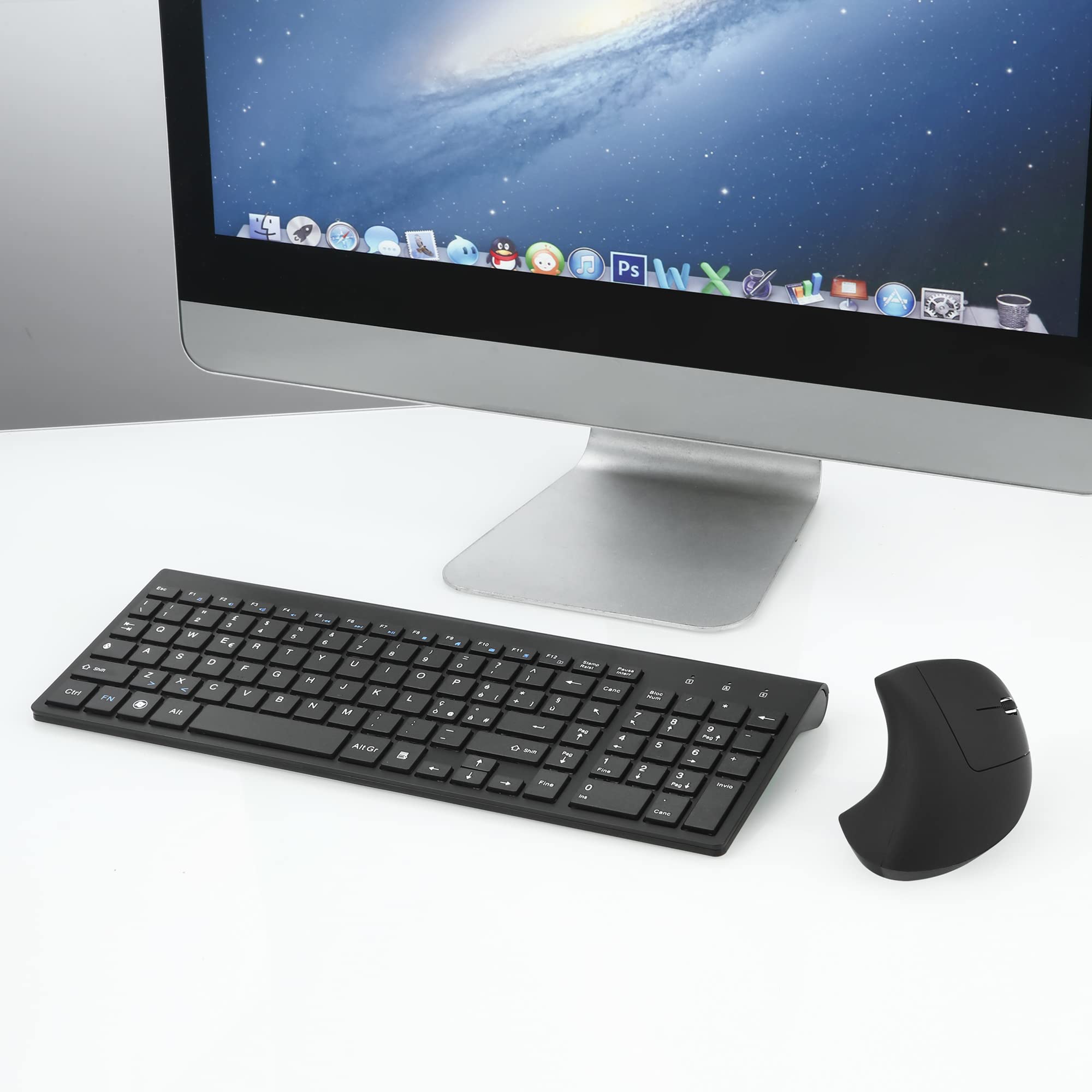 Combinación de ratón y teclado ergonómicos verticales inalámbricos de 2,4 GHz Tamaño portátil ultrafino para PC de sobremesa ordenador portátil portátil Mac Tablet (Right-handed)