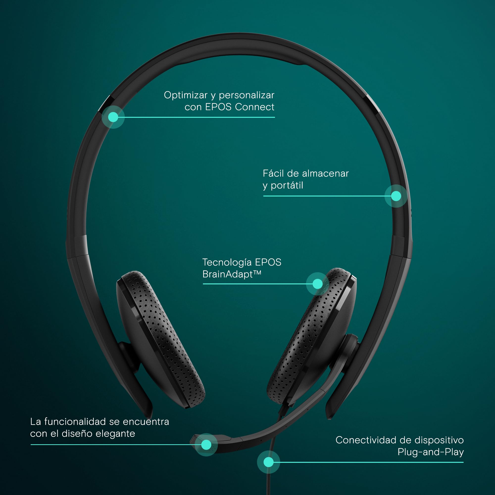 EPOS Auriculares con micrófono y USBSENNHEISER C10, Cascos con Cable con una conexión USBSencilla y Flexible y tecnología BrainAdapt, Negro, C10 USB-C