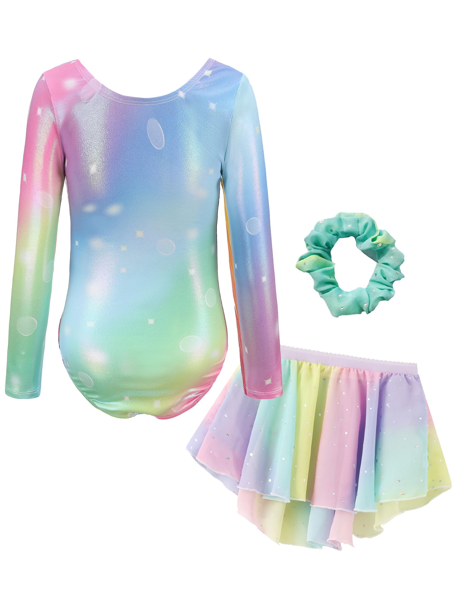 Happy Cherry Enfant Gym Body avec Jupe Bandeau Ensemble Justaucorps Gymnastique Fille Manche Longue Tenue de Sport