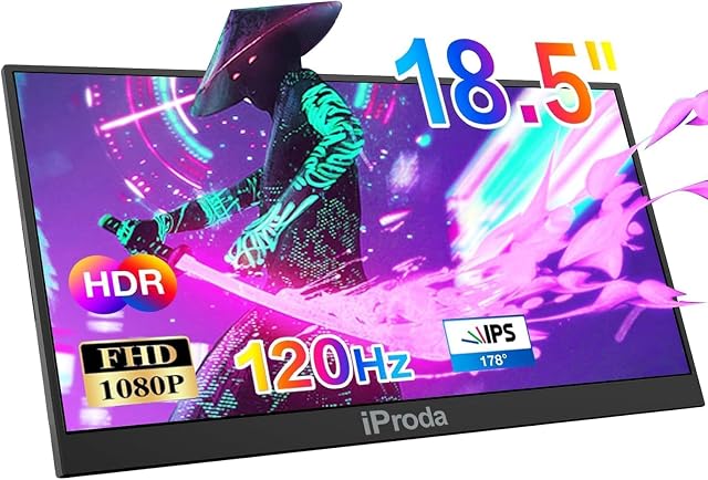 Moniteur portable,120hz Moniteur de jeu portable FHD 1080P 18.5 moniteur portable d'extension d'écran ordinateur de pouce pour moniteur Extender USB C Écran portable pour ordinateur portable Mac PC Deuxième moniteur