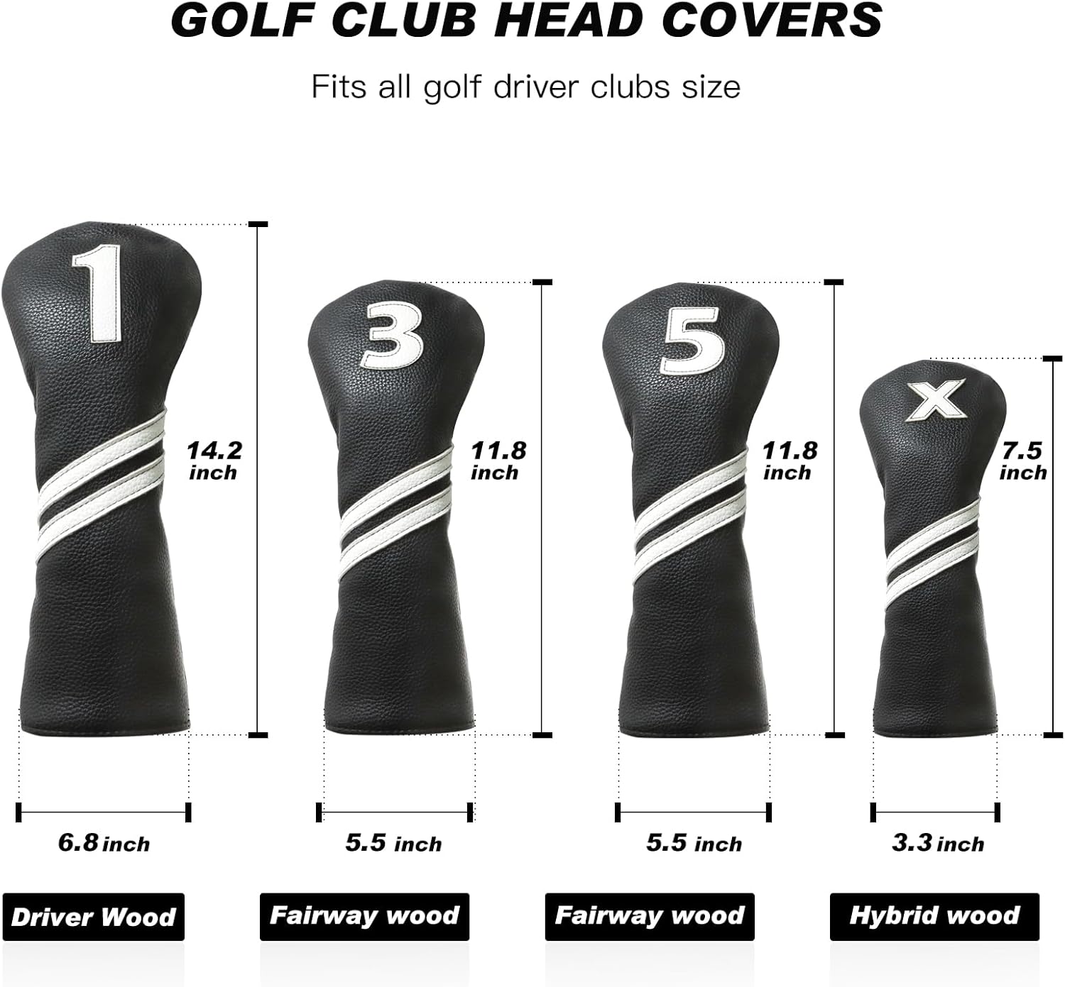 Golf Club Covers,4pcs or 1pc Golf Headcovers for Woods and Driver Fairway Hybrids Women Men - Premium PU Leather with Interchangeable Tags & Magnetic Blade and Mallet Putter Covers