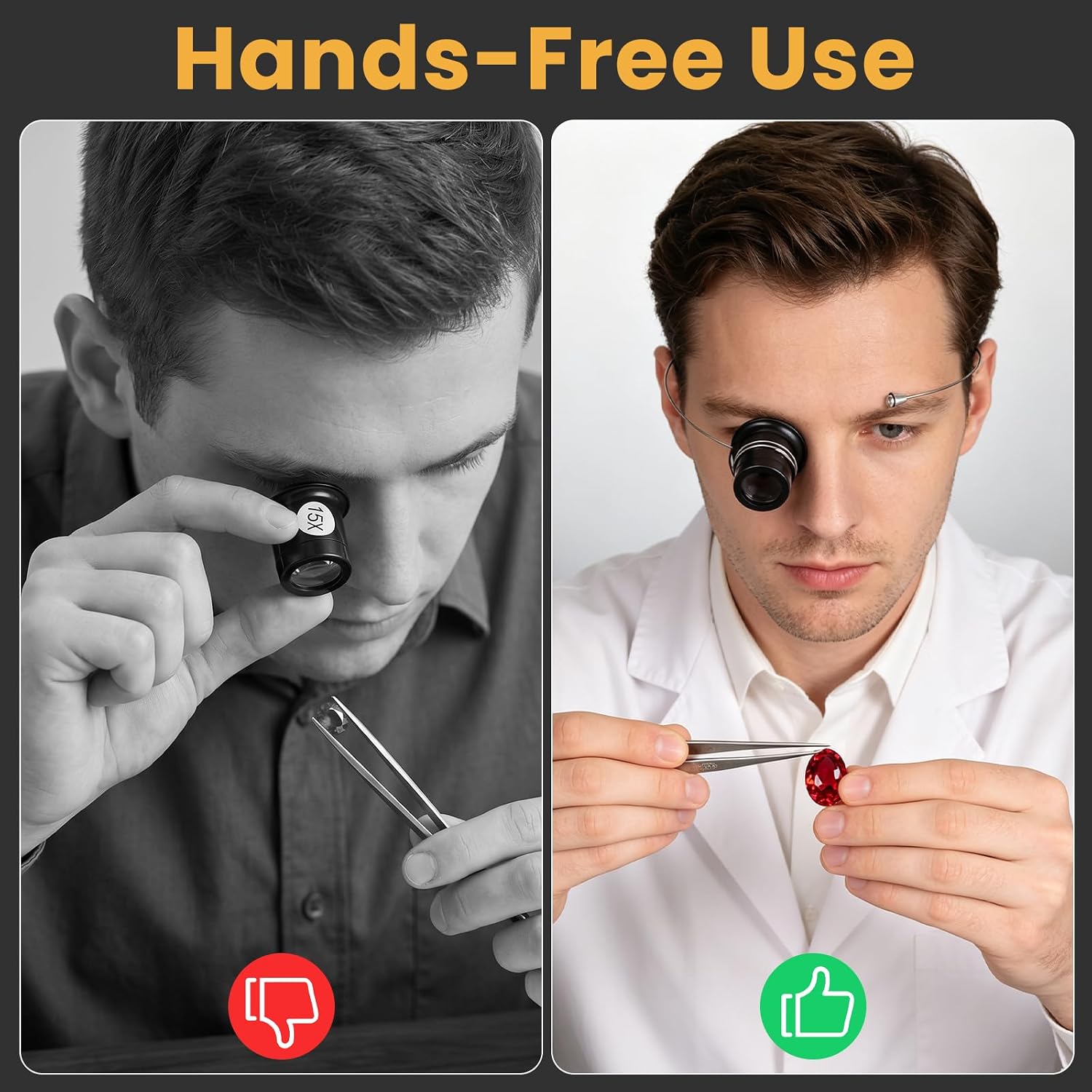 KALLORY Portable Jewelers Monocular Magnifier, Magnifying Glass, Eye Loop Magnifier Lens, Watchmaker Loupe Watch Repair Tool for Textile Optical Circuit Close Work