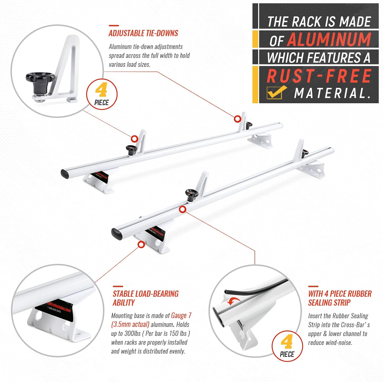 AA-Racks Model AX312-PR RAM ProMaster City 2015-On Aluminum 2 Bar (50") Van Roof Rack System w/Ladder Stopper White