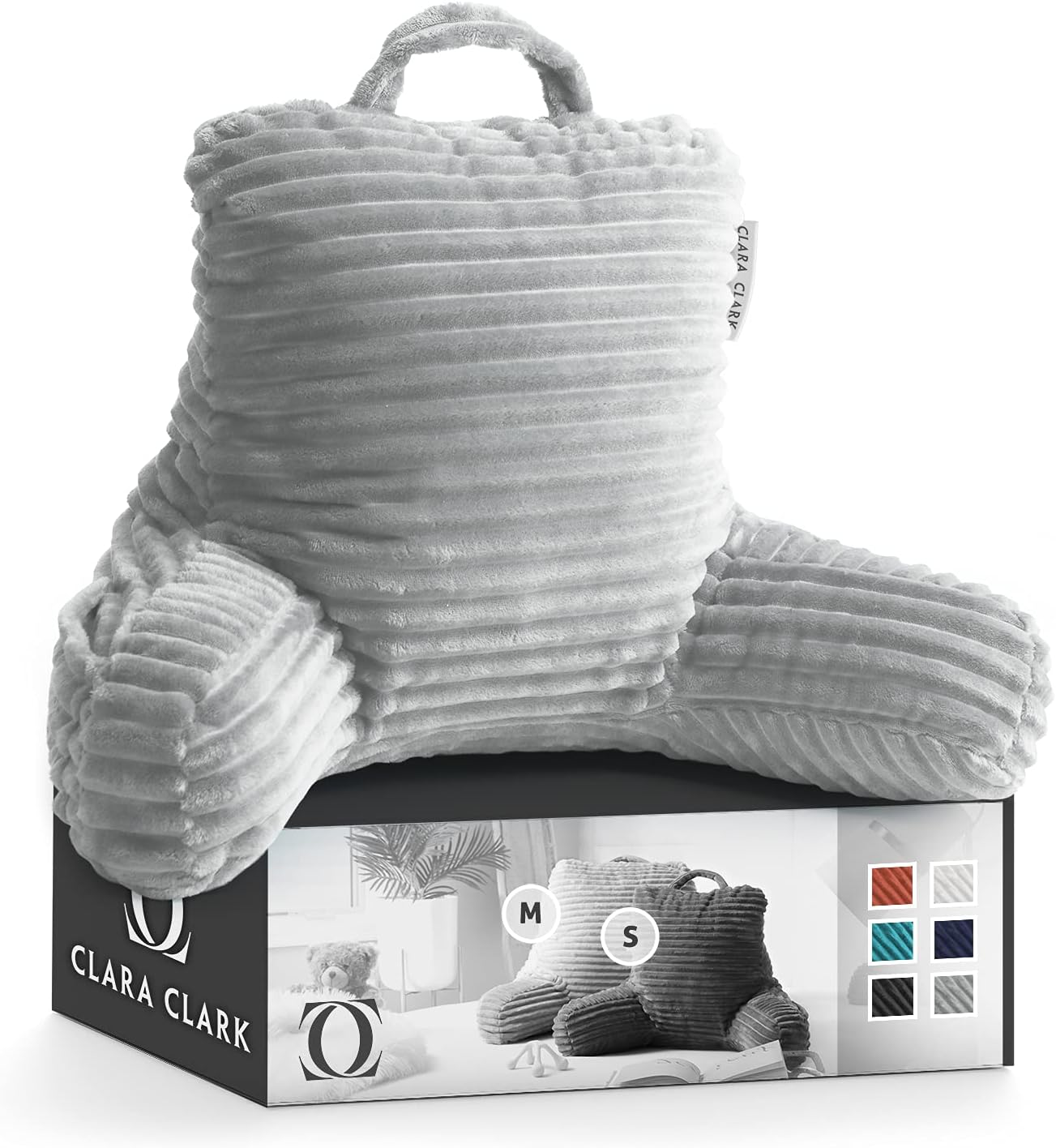 Cut Plush Striped Reading Pillow for Kids & Teens, Medium Back Pillow, Back Support Pillow, Shredded Memory Foam Bed Rest Pillow with Arms, Dark Gray : Health & Household