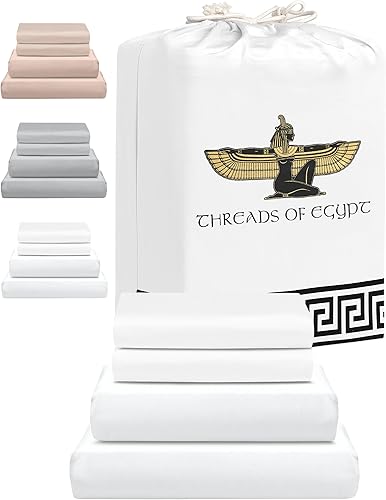 Juego de sábanas de lujo 100% algodón egipcio de 400 hilos, ultra suave, refrescante para personas que duermen con calor, bolsillo profundo de 18