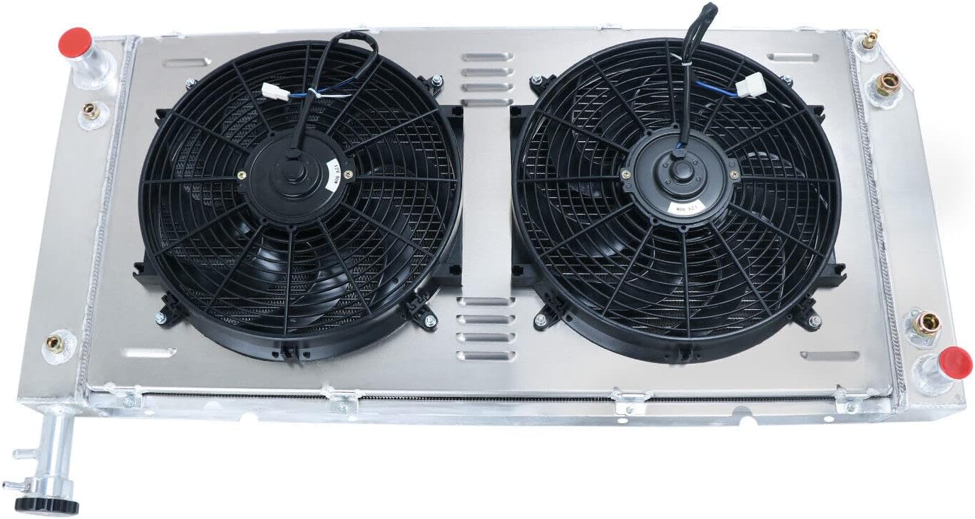 3 Row Aluminum Radiator Compatible with 2004-2016 2009 Chevy Express/GMC Savana 2500/3500/4500 4.8L/6.0L Racing Radiador Crossflow EngineRadiators Shroud 2x14" Fans Thermostat Relay Kit