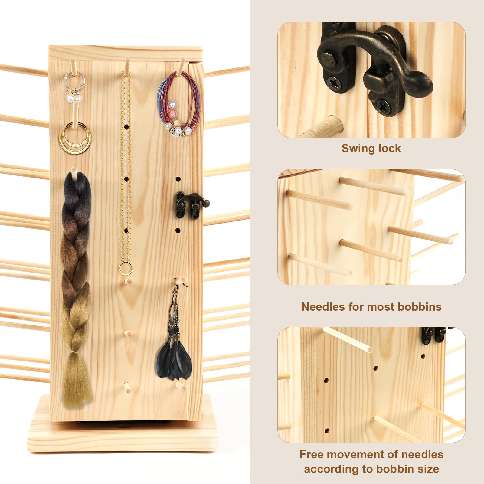 Organizador De Hilo De Madera Para 60 Carretes - Estante Plegable Para Costura, Bordado, Joyería Y Trenzado De Cabello