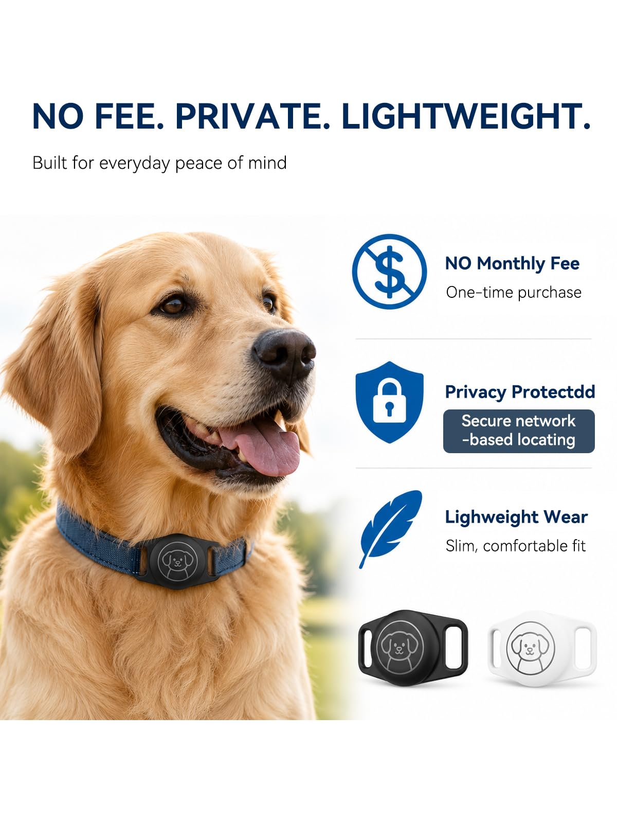 Hundetracker für Hunde, Bluetooth Pet Tracker Tag funktioniert mit Apple Find My, keine monatliche Gebühr, IP67 wasserdicht, Anti-Verlust-Hunde-Tracker mit Halsbandhalter (2, während)